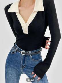 Contrast Trim Button Up Ribbed Shirt