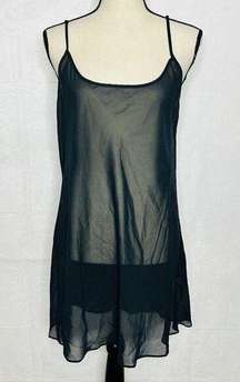 Victoria’s Secret Vintage Black Gown Negligée Chemise Sheer Sexy Sz L Adjustable