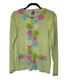 Storybook Knits Vintage Passionate Daisy Floral Cardigan Sweater Small