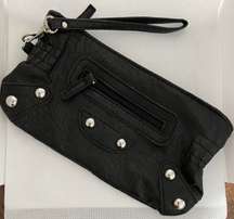 | studded faux leather wristlet