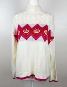 Juicy by Juicy Couture Cream Turtleneck Sweater with Pink and Red Crown Detail L