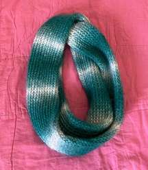 Hand made knit turquoise and white ombré infinity scarf