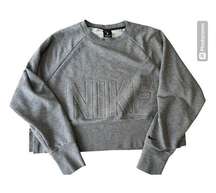 Nike Sweatshirt Women Small Gray Pull Over Crew Neck Sweater Embossed Crop Top