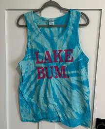 Port & Company Women's L Lake Bum Graphic Tank Top Blue Tie Dye Swirl Summer