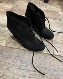 black suede wedge booties. Never worn