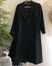 Vintage full length wool blend soft non-itchy sturdy fully lined long overcoat black coat double breasted