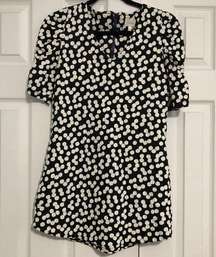 Deletta by Anthropologie polka dot tunic‎ top ruche sleeve blouse small