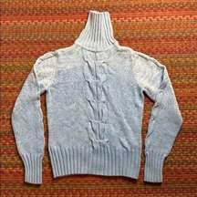 VINTAGE BLUE CABLE KNIT TURTLENECK PULLOVER SWEATER