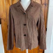 Casual Corner Vintage Jacket Blazer Shacket Petite 8 brown tan houndstooth plaid