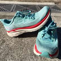 ONE ONE Womens Clifton 8 Mesh Aquarelle Eggshell Blue Running Shoes