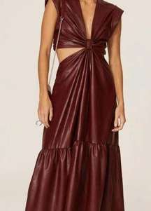 Alexandria A.L.C Floor Length Cut Out Dress Sz 2 xs Red Wine Prom Faux Leatger