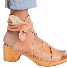 Free People Emmy Wrap Clog Tan Leather Suede Ankle Wrap 40