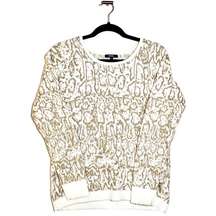 XOXO Gold White Crew Neck Holiday Sweater Medium