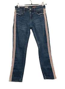 Pilcro‎ Anthropologie Size 25 Petite Blue Embroidered Slim Skinny Ankle Jeans