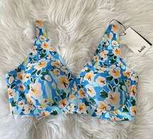 Knix Revolution Wireless Wire Free Seamless V Neck Bra Blue Floral 36 D DD 1+