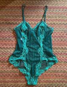 VTG TEAL SHEER LACE SEXY BODYSUIT