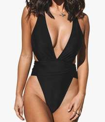 CUPSHE One Piece Swimsuit Women Cut Out Cross Back Deep V Neck Ruched High Cut