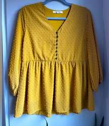 Bohme | Antionette Alma Polka Dot Peplum Blouse in Mustard Size Medium