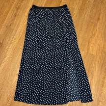 Medium Navy Blue Ditsy Floral Maxi Skirt Side Slit Long