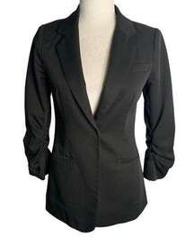 Audrey 3+1 Snap Front Blazer Jacket S Black Ruched Sleeves Lined Pockets