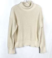 Organic Cotton Cream Off White Chunky Knit Turtleneck Sweater Medium M