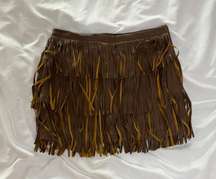 Faux Leather Fringe Tiered Cowboy Miniskirt 