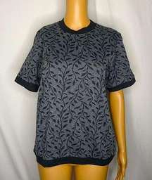 Cathy Daniels Vines Metallic 1/2 Short Sleeve Sweater Grey Silver Black Small