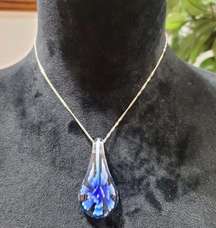 Womens Bermuda Blue Crystal Water Drop Jewelry Necklace