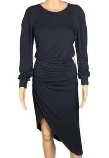 YOUNG, FABULOUS & BROKE black open back,ruched,asymmetrical midi dress, M. NWT