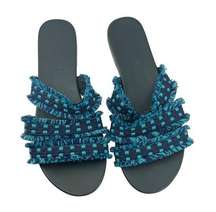 Rothy’s Teal Blue Fringe Triple Band Sandals 8.5