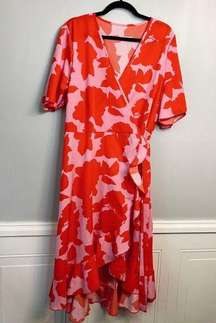 Women's True Wrap, Short Sleeve, Bold Boho Blossom Dress, Fits like XXL