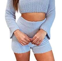 Tresser High Waist Fuzzy Lounge Biker Shorts Blue Size Large NWT