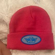 Hot Pink  Hat With Blue Patch