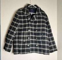 American Eagle Jacket size Large Wool Blend Plaid Double Breasted Pea Coat