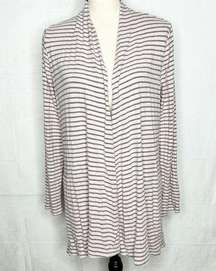 Chico's Zenergy Sweater Pink Gray Knit Striped Cardigan Open Front Sz 0 (4-6 US)