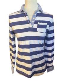 Tommy Hilfiger Vintage Women's Long Sleeve Blue Stripe Half Buttoned Shirt Size