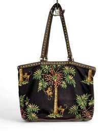 Rare Vintage Isabella Fiore Beaded Palm Handbag Purse Tropical Theme Bag