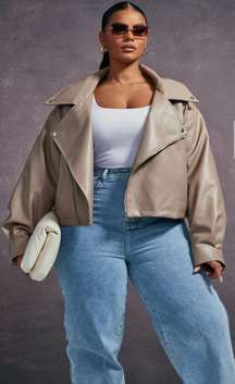 s Taupe Oversized Faux Leather Jacket