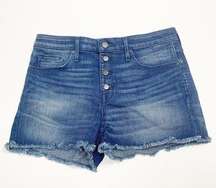 Mossimo Denim Women High Rise Shorts Blue Size 8 Power Stretch Cut Off Button