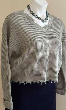 Moon & Madison Sage Waffle knit Frey Trim Cute Sweater Pull Over Sage Green Sz S