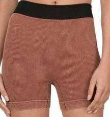 Zenana Seamless Shorts Ribbed Stretch Rust L*