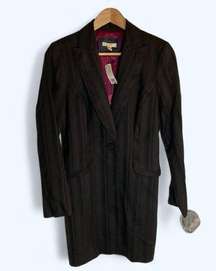 Aura NEW long-line ladies black striped wool blend retro coat size 4