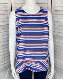 Tommy Hilfiger Striped Peplum Hem Sleeveless Blouse Medium Tank Top Blue Red