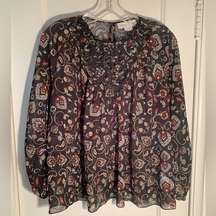 Sachin & Babi black floral sheer long sleeve top blouse S