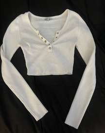 henley white long sleeve button crop top