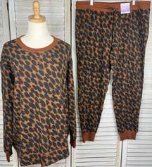 STARS ABOVE Fleece Jogger & Sweatshirt Loungewear Set Brown/Black Print-XXL