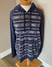 Ruff Hewn Navy Western Aztec Print Long Sleeve Hooded Top Women’s Size M