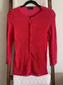 red line textured long sleeve button down blouse