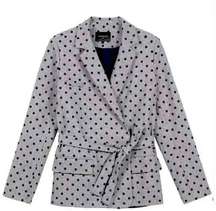 FRNCH PARIS Laela Polka Dot Belted Jacket Woven Wool Blend Blazer