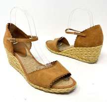 Ralph Lauren "Chrissie" Womens Tan Genuine Suede Sandal Wedge Heels Size 9